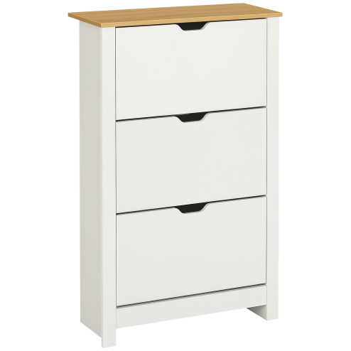 HOMCOM Narrow Shoe Cabinet, Space Saving Shoe Storage Cabinet with 3 Flip Drawers and Adjustable Shelves for 18 Pairs of Shoes for Hallways and Living Room, White