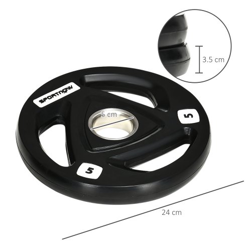 SPORTNOW 2 x 5kg Weight Plates, Tri-Grip Rubber Coated Barbell Weights Set w/ 2