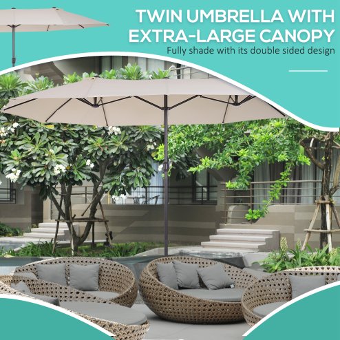 Outsunny 4.6m Large Garden Parasol Double-Sided Sun Umbrella Patio Market Canopy Shade Outdoor Beige- NO BASE