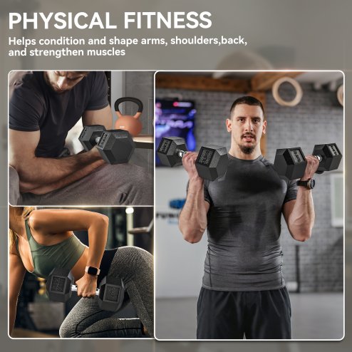 HOMCOM 2x12.5KG Rubber Hex Dumbbell Portable Hand Weights Dumbbell for Home Gym Workout Fitness