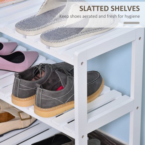 HOMCOM 3-Tier Shoe Rack Wood Frame Slatted Shelves Spacious Open Hygienic Storage Home Hallway Furniture Family Guests 70L x 26W x 57.5H cm