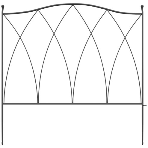 Outsunny Decoration Garden Fence, 5PCs Outdoor Picket Fence Panels, Rustproof Metal Wire Landscape Flower Bed Border Edging Animal Barrier, Black