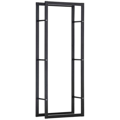 HOMCOM Metal Firewood Log Holder Tall Firewood Rack Indoor Outdoor Fireplace Wood Storage Shelf with Side Rails, Rust-Resistant, Black, 60W x 25D x 150H cm