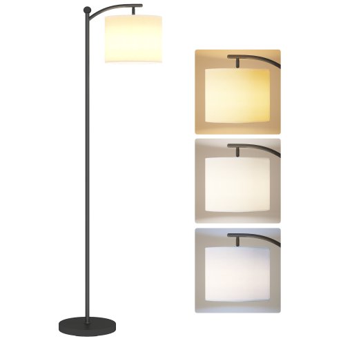 HOMCOM LED Floor Lamp, Stepless Dimmable Reading Standing Lamp with Magnetic Remote Control and 11 Colours Temperature & 11 Brightness Levels, 60 Min Timer for Living Room, Bedroom, Office, Black