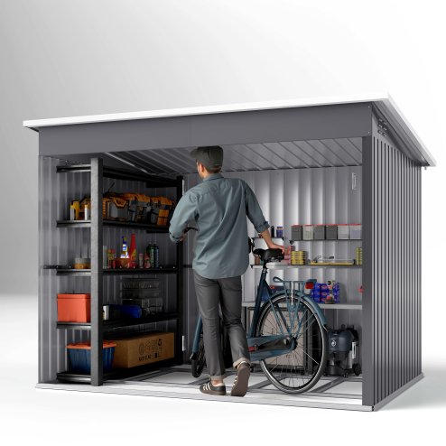 Outsunny 8.5 x 6ft Storage Shed Galvanised Steel Garden Shed, Metal Shed with Foundation Kit, Window, Lockable Wide Doors and Air Vents for Outdoor Patio, Dark Grey