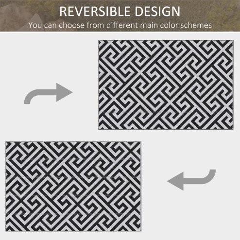 Outsunny Outdoor Rug Reversible Mat Plastic Straw Rug Portable RV Camping Mat for Garden Deck Picnic Indoor, 121 x 182 cm (4 x 6 ft), Black & White