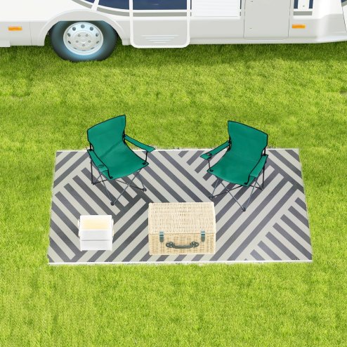 Outsunny Reversible Outdoor Rug with Carry Bag, Waterproof Plastic Straw Mat for Garden, Deck, RV, Picnic, Beach, Camping, 182 x 274cm, Grey and Cream