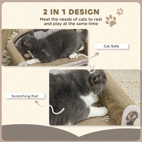 PawHut 2-in-1 Cat Scratcher, Cat Scratching Board with Organic Catnip, Cardboard Lounge for Indoor Cats, 29.5 x 56 x 26cm, Brown