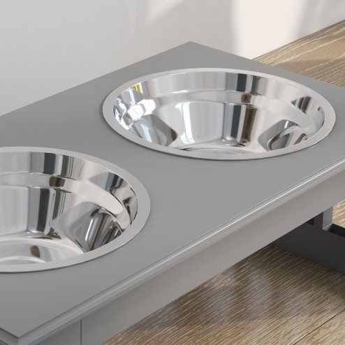 PawHut Raised Dog Bowl Feeding Bowls with Stand for Extra Small and Small Dogs Elevated Pet Bowls Water Food Feeder 44L x 24W x 15H cm - Grey