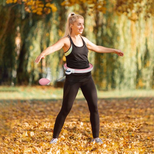SPORTNOW Smart Weighted Hula Hoop for Adults, Hula Ring with 16 Detachable Knots, 360?? Auto-Rotating Ball and Digital Counter, Massage Hula Circle For Weight Loss, Pink