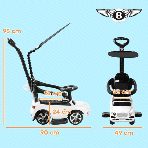 AIYAPLAY Bentley Bentayga Licensed Baby Push Car, 3-in-1 Ride on Car Foot to Floor Sliding Car with Removable Push Handle, Canopy, Horn Music, Storage, Safety Guardrail, for 12-36 Months, White