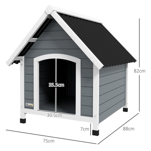 PawHut Wooden Dog House Outdoor, Dog Kennel with Removable Floor, Elevated Pet Shelter, Anti-Corrosion Wood, for Small Medium Dogs, 82H x 75W x 88Dcm - Grey