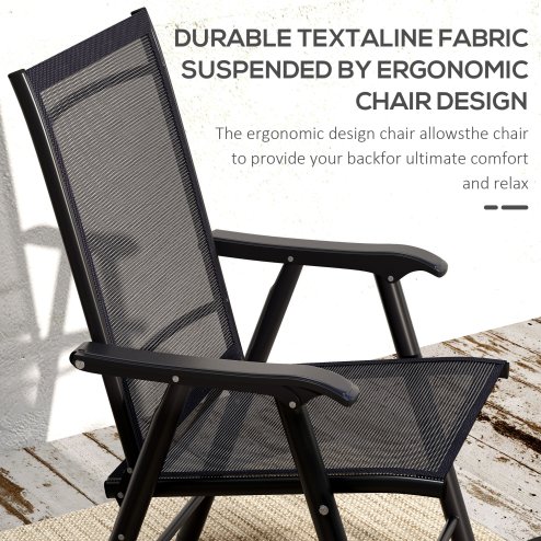 Outsunny Set of 4 Folding Garden Chairs, Metal Frame Garden Chairs Outdoor Patio Park Dining Seat with Breathable Mesh Seat, Black