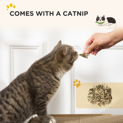 PawHut Cat Scratcher Cat Scratching Board Radio Shape with Catnip, Natural Wood Finish