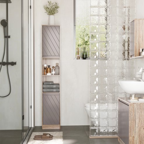 HOMCOM Narrow Bathroom Cabinet, Slim Bathroom Storage Unit with Open Compartment, Freestanding Storage Cupboard with Adjustable Shelves for Small Spaces, 30 x 24 x 170 cm