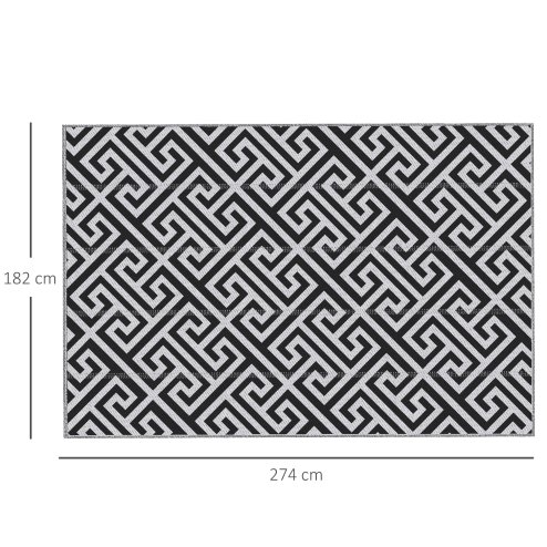 Outsunny 182 x 274 cm(6x9ft) Outdoor Rug Reversible Mat Plastic Straw Rug Portable RV Camping Mat for Garden Deck Picnic Indoor, Black & White