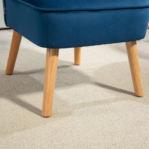 HOMCOM Velvet Accent Chair Occasional Tub Seat Padding Curved Back with Wood Frame Legs Home Furniture Dark Blue