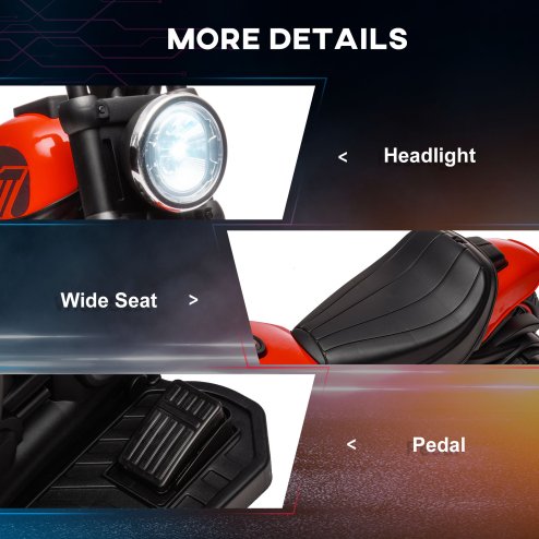HOMCOM 6V Kids Electric Motorbike Ride-Ons Motorcycle with Training Wheels, Headlight, for Ages 18-36 Months - Red