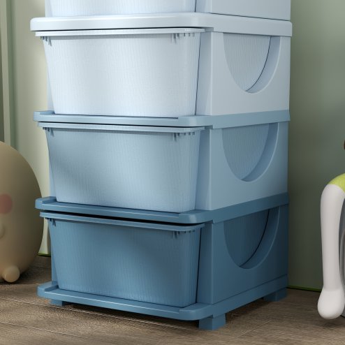 HOMCOM Kids Storage Units with 4 Drawers 4 Tier Chest Vertical Dresser Tower Toy Organiser for Nursery Playroom Kindergarten Blue