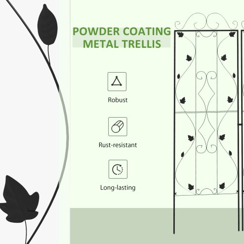 Outsunny Set of 2 Garden Trellis, Metal Trellis for Climbing Plants Support Frames, 50 x 181cm, Leaf Design