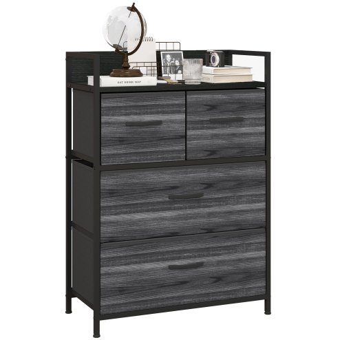 HOMCOM Bedroom Chest of Drawers, Fabric Dresser with 4 Drawers, Storage Organiser Unit with Open Shelf and Metal Frame for Living Room, Entryway