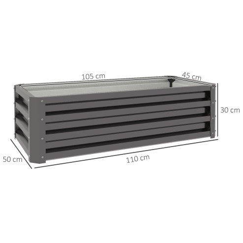 Outsunny Set of 2 Raised Garden Bed, Outdoor Planter Box with Galvanised Steel Frame for Growing Vegetables, Flowers and Herbs, 110 x 50 x 30cm, Dark Grey