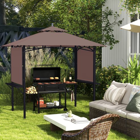 Outsunny 2.4 x 1.5 m (8' x 5') Grill Gazebo Canopy with Extendable Side Awnings, Outdoor BBQ Gazebo Shelter with 2 Side Shelves for Garden, Patio
