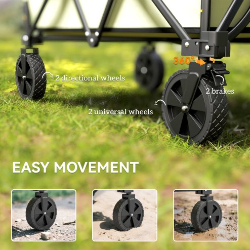 Outsunny 180L Festival Trolley on Wheels, Folding Camping Trolley Cart with Extendable Side Walls and Telescopic Handle, for Garden Beach Fishing, Light Green