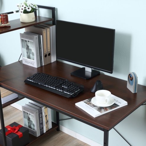 HOMCOM Computer Desk with Storage Shelves on Left or Right, Industrial Reversible Writing Desk for Home Office, Study, Easy Assembly, 120 x 64 x 121cm