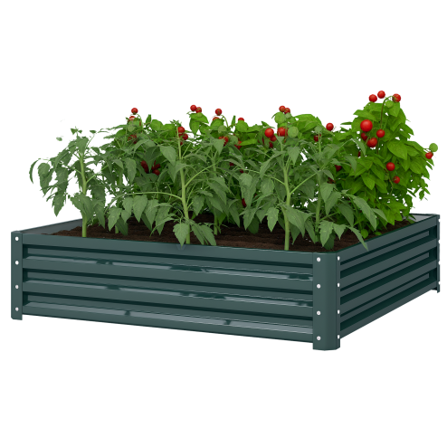 Outsunny 432L Square Raised Garden Bed Box with Weatherized Steel Frame for Vegetables, Flowers and Herbs, 120 x 120 x 30cm, Green