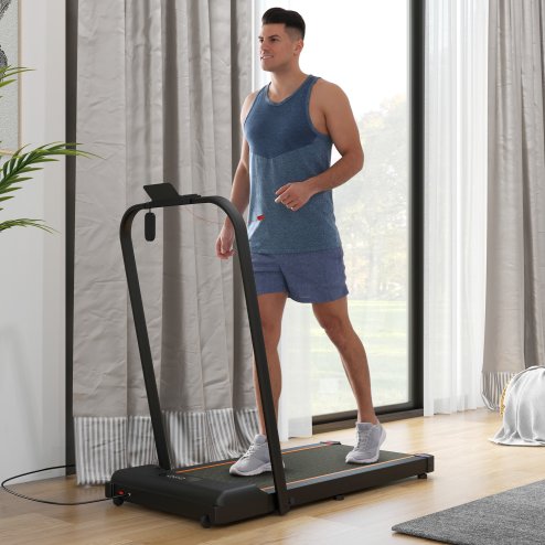 SPORTNOW 2.5HP Folding Treadmill Walking Pad, 1-6km/h Under Desk Treadmill, with Remote Control, LED Display and Phone Holder for Home Gym Office, No Assembly, Orange