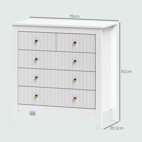 HOMCOM Bedroom Chest of Drawers, Fluted 5 Drawer Dresser with Gold Tone Handles for Living Room, Hallway, Entryway, 79 x 39.5 x 81cm, White