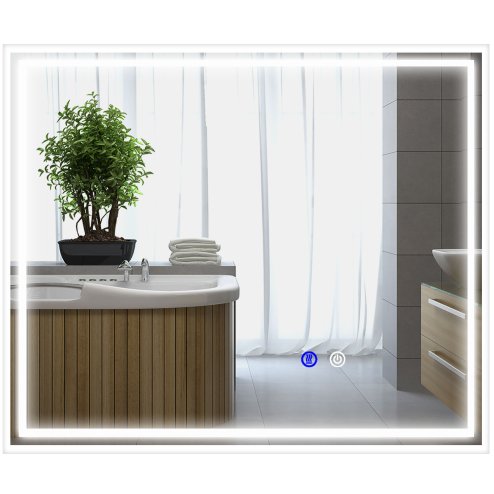 kleankin Bathroom Mirror with LED Lights, Dimmable Makeup Mirror with 3 Temperature Colours, Defogging Film, Memory Function and Aluminium Frame, Hardwired, Horizontal and Vertical, 60 x 50?cm