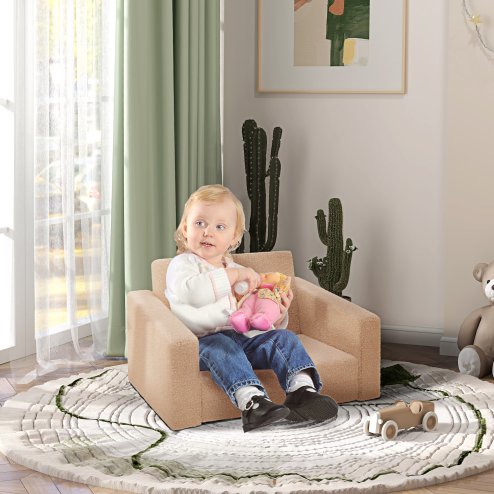 AIYAPLAY Toddler Sofa, Kids Sofa Bed, 2 in 1 Recliner Foldable Kids Armchair with Washable Cushion, Cover, for 1.5-3 Years Old, One Seater, Khaki