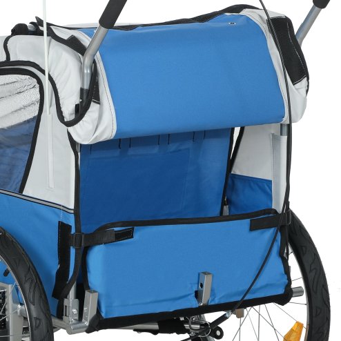 HOMCOM 2 Seat Bike Trailer for Kids, Baby Bike Stroller with 5 Point Harness, Child Bicycle Trailer with Safety Flag, Reflectors, Windproof Curtain, for 18+ Months, Blue