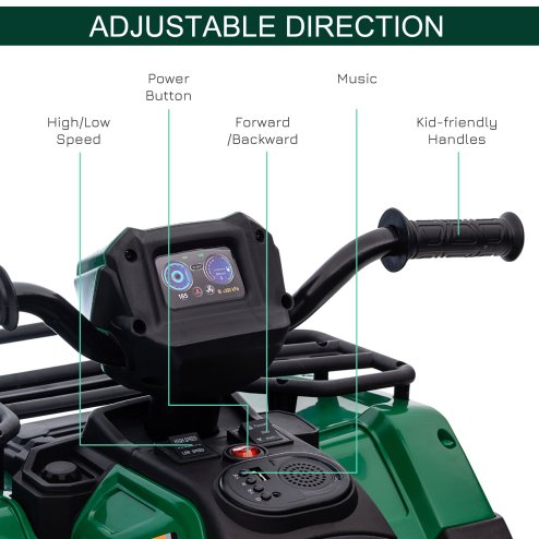 HOMCOM 12V Electric Quad Bike for Kids, Ride-On Car w/ Forward, Reverse Functions, Music, LED Headlights, for Ages 3-5 Years - Green