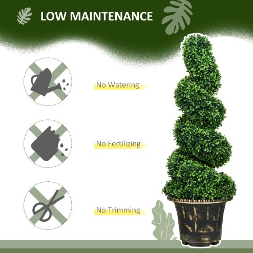 HOMCOM Set of 2 Decorative Artificial Plants Topiary Spiral Boxwood Trees in Pot, Fake Plants for Home Indoor Outdoor Decor, 90cm