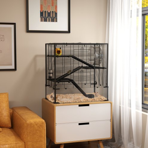 PawHut Hamster Cage with Deep Tempered Glass Bottom, 4 Tier Large Hamster Tank with Hut, Running Wheel, Platforms, Ramps, Food Dish, Water Bottle, for Syrian, Dwarf, Rats, Gerbils, 78.5 x 48.5 x 80cm
