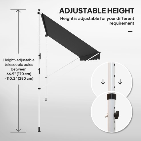 Outsunny Balcony 3 x 1.5m Manual Adjustable Awning, DIY Patio Clamp Awning Canopy, Retractable Shade Shelter Easy to Move for Balcony, Black