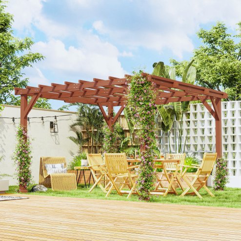 Outsunny 3.3 x 3.3 m Wooden Pergola Kit, Graden Pergola Gazebo Grape Trellis with Stable Structure for Climbing Vines, Flowers