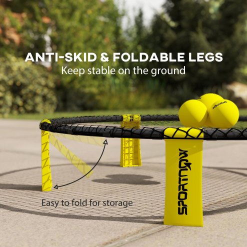 SPORTNOW Spike Ball Set, Mini Beach Games Set with Net, 3 Balls and Ball Pump, Portable with Carrying Bag for Outdoor Team Sports, Yellow
