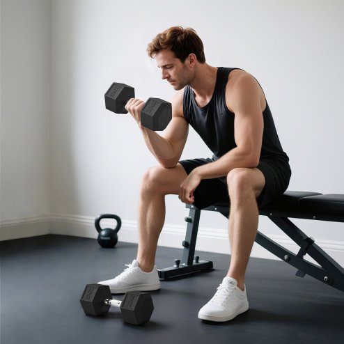 HOMCOM 2x20KG Rubber Hex Dumbbell Portable Hand Weights Dumbbell Home Gym Workout Fitness Hand Weight