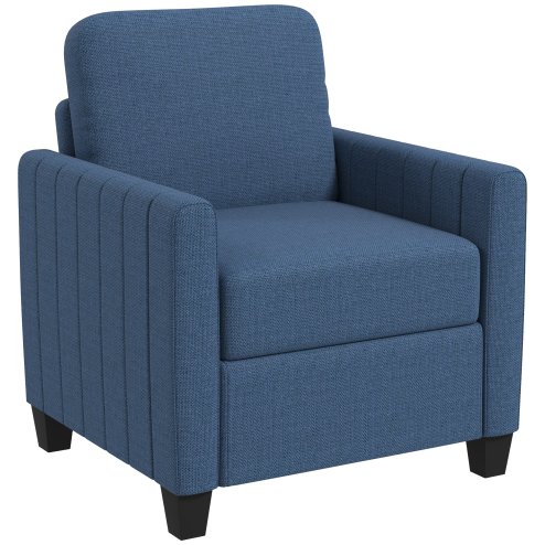 HOMCOM Armchair, Channel Tufted Modern Fabric Accent Chair, Comfy Upholstered Reading Lounge with Spring Cushion, Back Pillow, for Living Room, Bedroom, Office