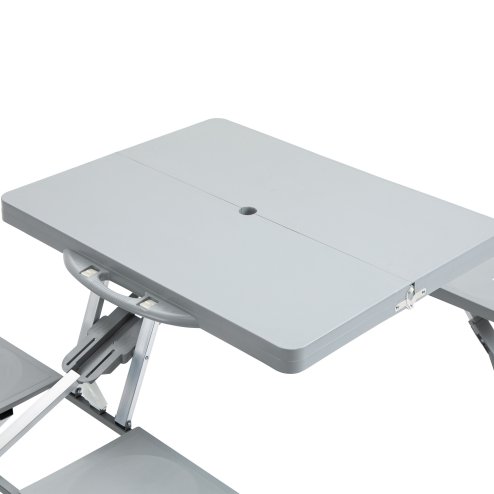 Outsunny Portable Foldable Camping Picnic Table with Seats Chairs and Umbrella Hole, 4-Seat Fold Up Travel Picnic Table, Grey