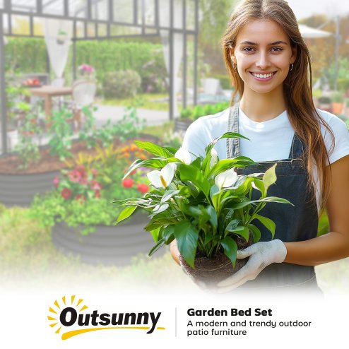 Outsunny Set of 2 Raised Beds for Garden, Outdoor Galvanised Planter Box with Plant Support Stakes, Rubber Strap Edging and Bottomless for Flower, Vegetable, 181 x 93 x 30 cm, Dark Grey