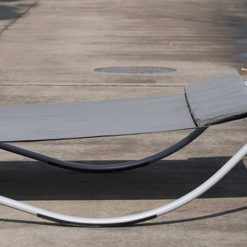 Outsunny Rocking Sun Lounger, Double Garden Lounger Sunbed with Headrest Pillows, Texteline Outdoor Rocking Chair Swing Hammock Daybed with Metal Frame for Patio, Terrace, 212 x 175 x 60 cm, Grey