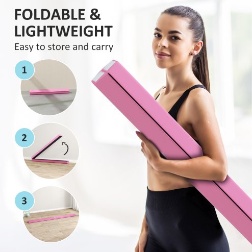 SPORTNOW 7.7ft Folding Gymnastics Beam, Floor Balance Beam for Kids with Anti-Slip Base, Gymnastics Equipment for Home Gym, Training Exercise, Pink