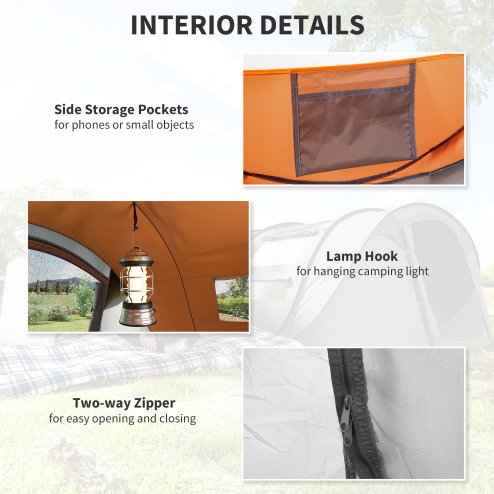 Outsunny 4 Person Pop-up Camping Tent Family Tent with Ground Sheet, 4 Windows and Portable Carry Bag for Beach Outdoor Trip