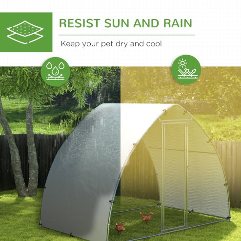 PawHut Walk In Chicken Run, Galvanised Chicken Coop Outdoor with Cover, Poultry Cage, for 8-12 Chickens, Hens, Ducks, Rabbits, 3 x 1.9 x 2.2m - Silver Tone