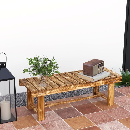 Outsunny 1 Piece 2-seater Outdoor Indoor Wooden Garden Bench Fir Patio Loveseat, 110L x 38W x 35Hcm, Carbonised